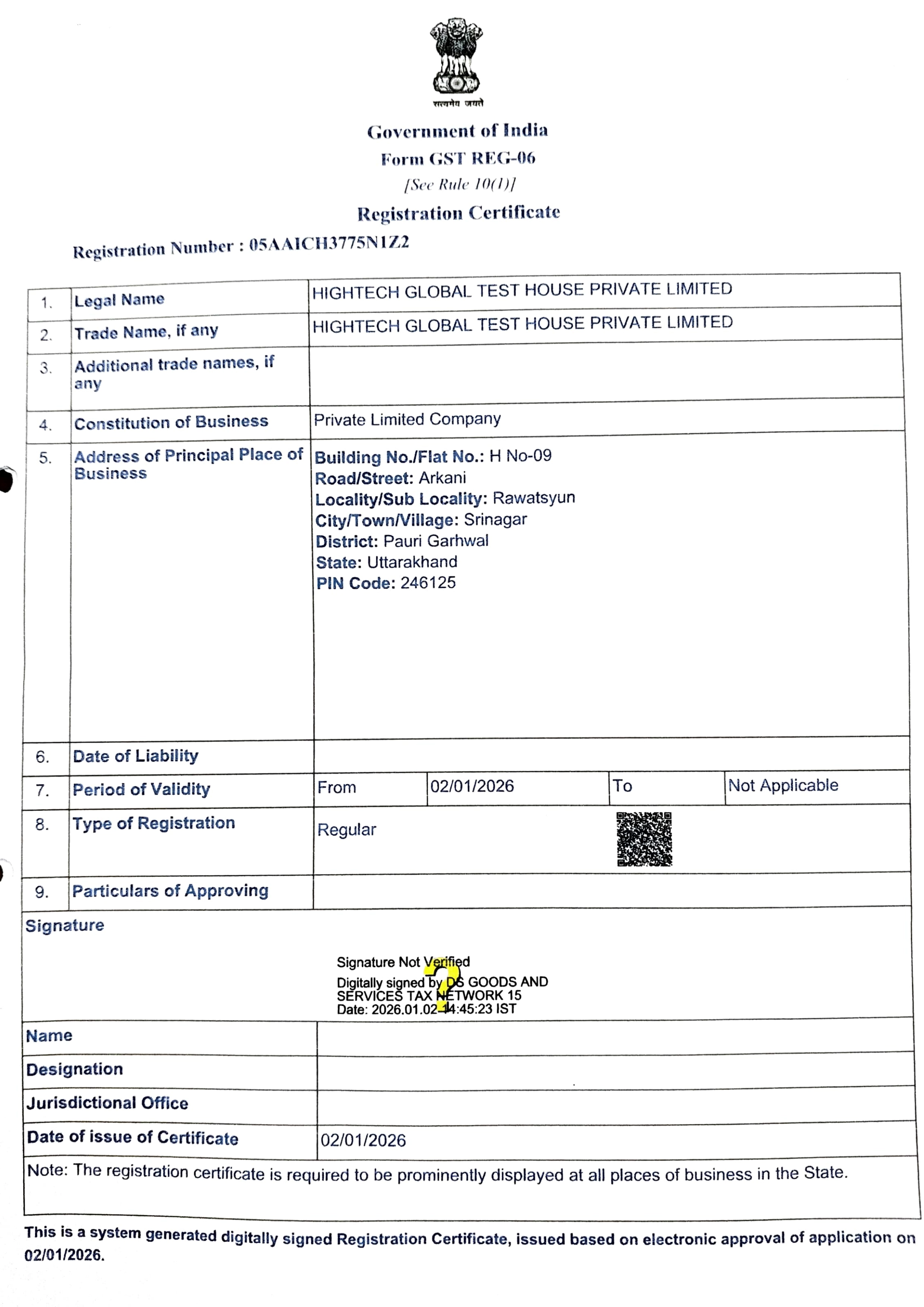 GST Registration Certificate